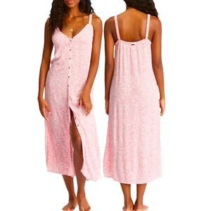 Billabong Sweet Edges Slip Dress Pink Floral Midi size Medium